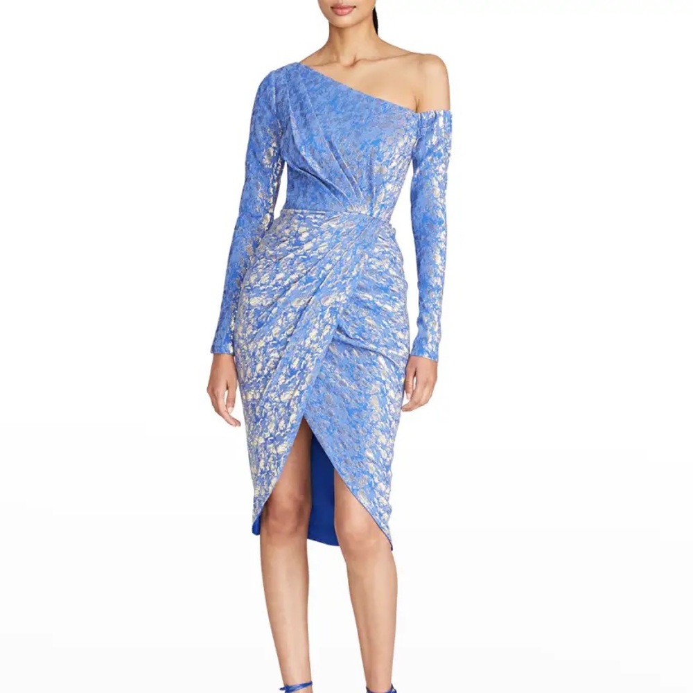 Theia Alina Pleated One Shoulder Dress